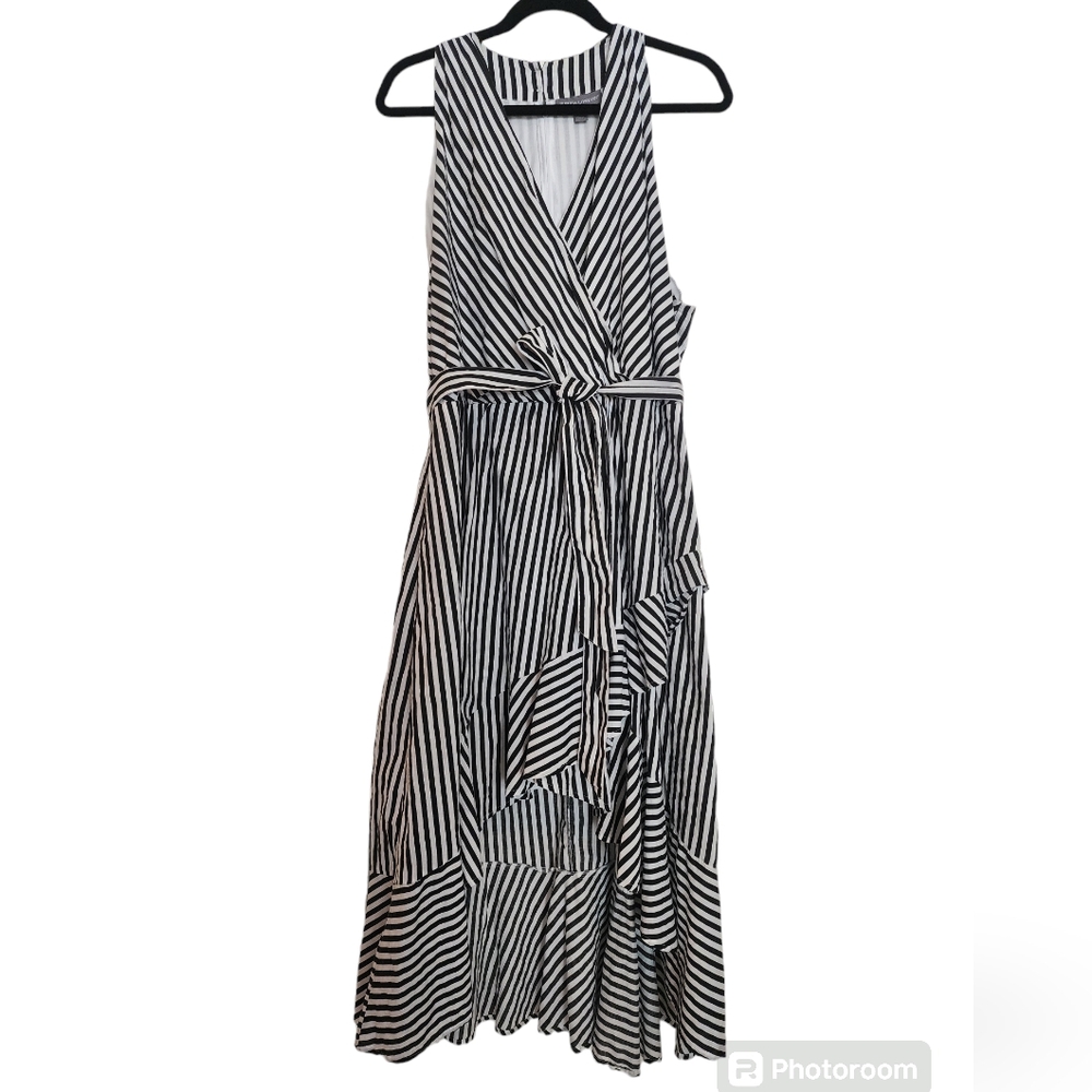 NWOT Jessica London black stripe high low ruffle hemline Sleeveless Dress SZ 24W